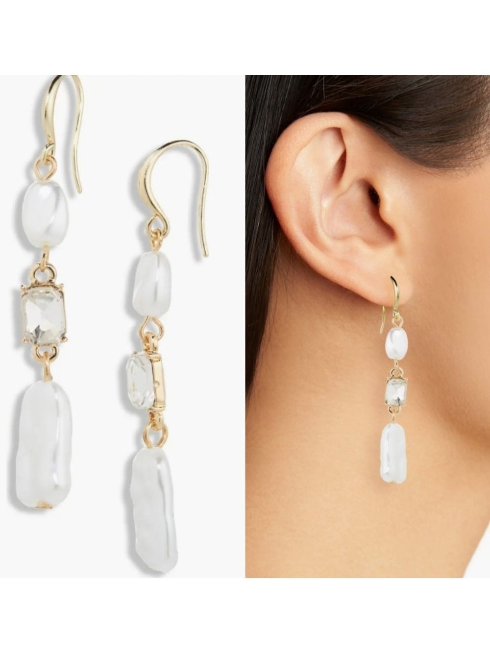 CARA FAUX PEARL & EMERALD CUT CRYSTAL DROP EARRINGS